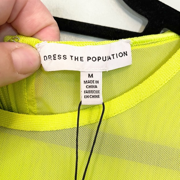 Dress the Population Yellow Chartreuse Mesh Bodycon Mini Aitana Dress Medium NWT - Picture 7 of 9